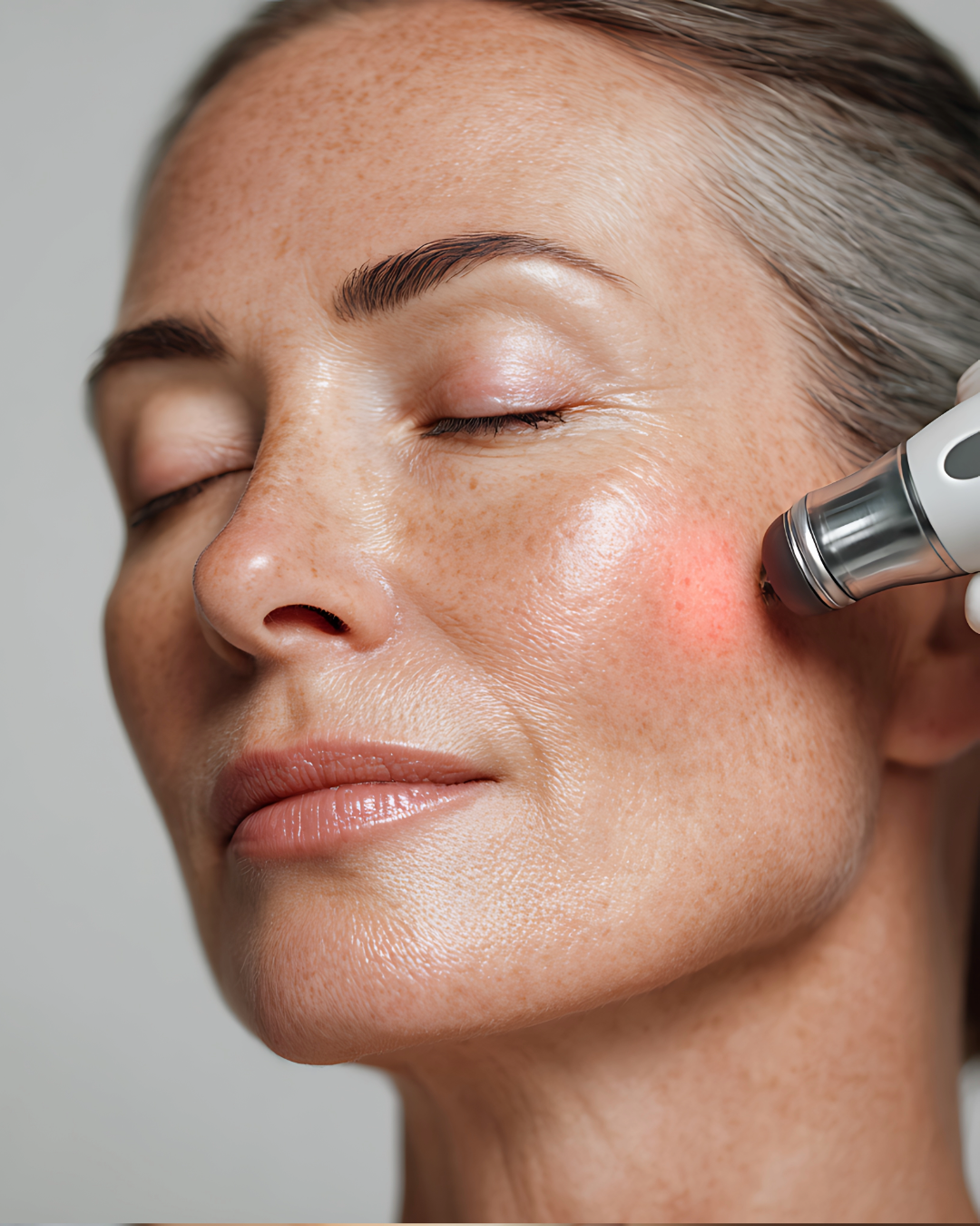 Laser na pigmentové škvrny – ukážka ošetrenia pleti a reakcie kože po zákroku.