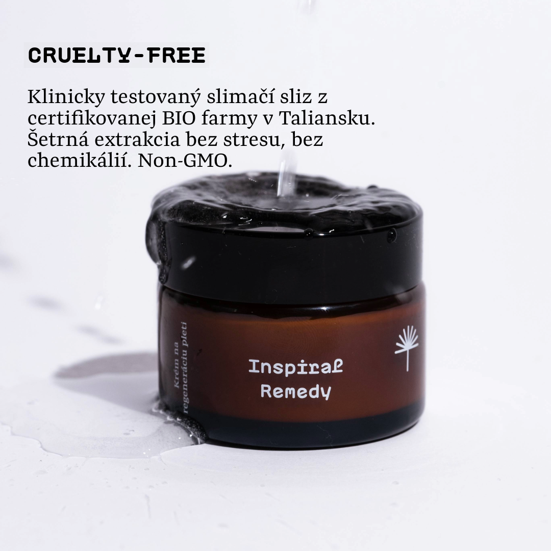 Inspiral Remedy s klinicky testovaným slimačím slizom z certifikovanej BIO farmy v Taliansku - cruelty-free, non-GMO